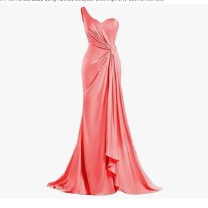 Satin Coral One-Shoulder Dress